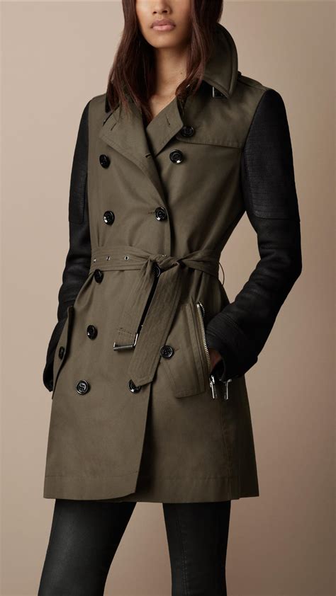 burberry long leather trench coat|burberry trench coat leather sleeves.